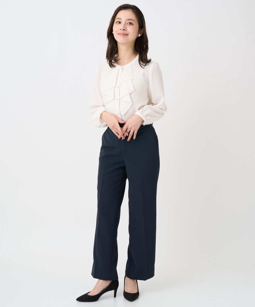 F1LFD10160 MK MICHEL KLEIN(小さいサイズ)(メゾン ドゥ サンク) 【小さいサイズ】ダブルクロス セミワイドパンツ/セットアップ対応/洗える ネイビー