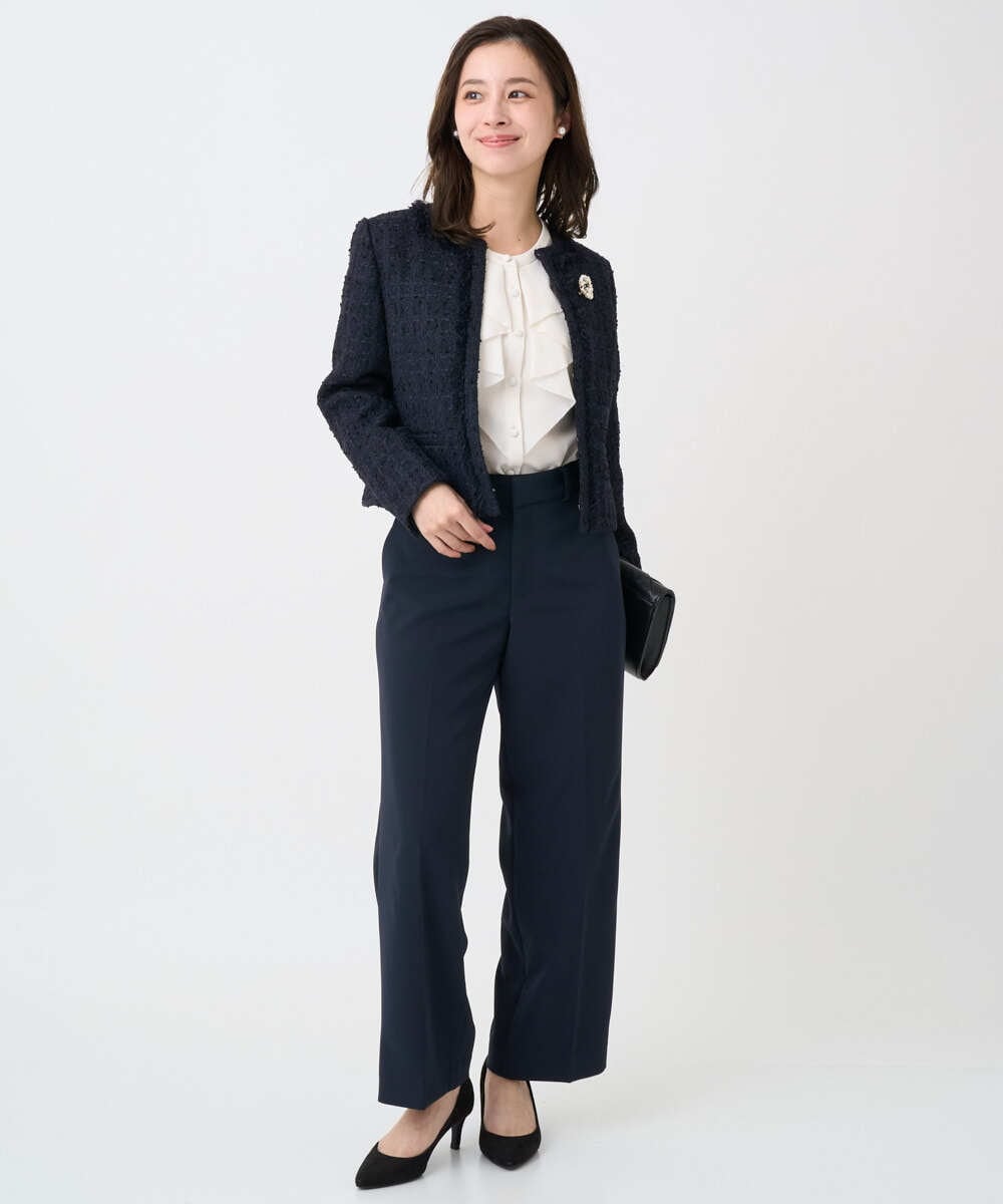 F1LFD10160 MK MICHEL KLEIN(小さいサイズ)(メゾン ドゥ サンク) 【小さいサイズ】ダブルクロス セミワイドパンツ/セットアップ対応/洗える ネイビー