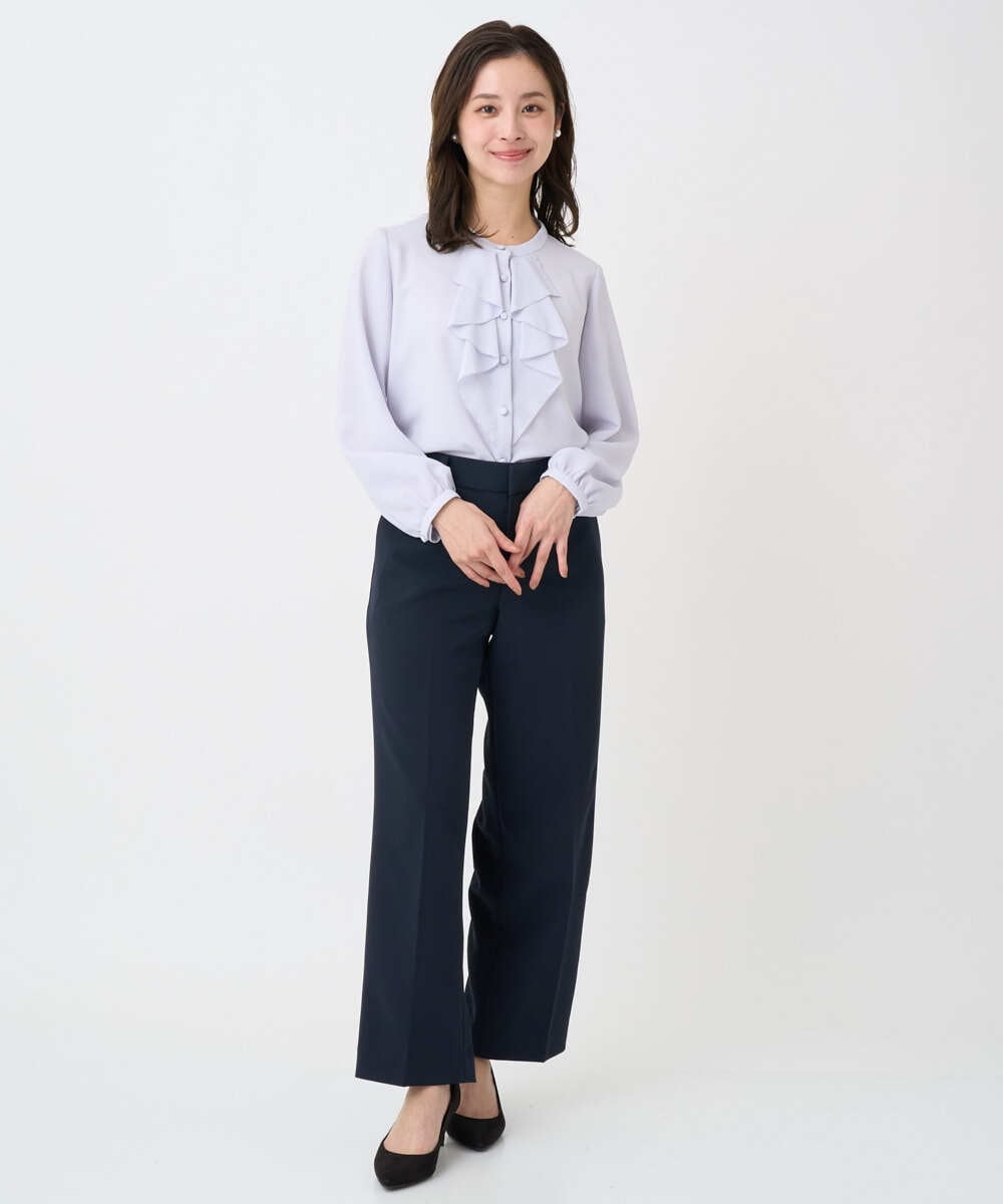 F1LFD10160 MK MICHEL KLEIN(小さいサイズ)(メゾン ドゥ サンク) 【小さいサイズ】ダブルクロス セミワイドパンツ/セットアップ対応/洗える ネイビー