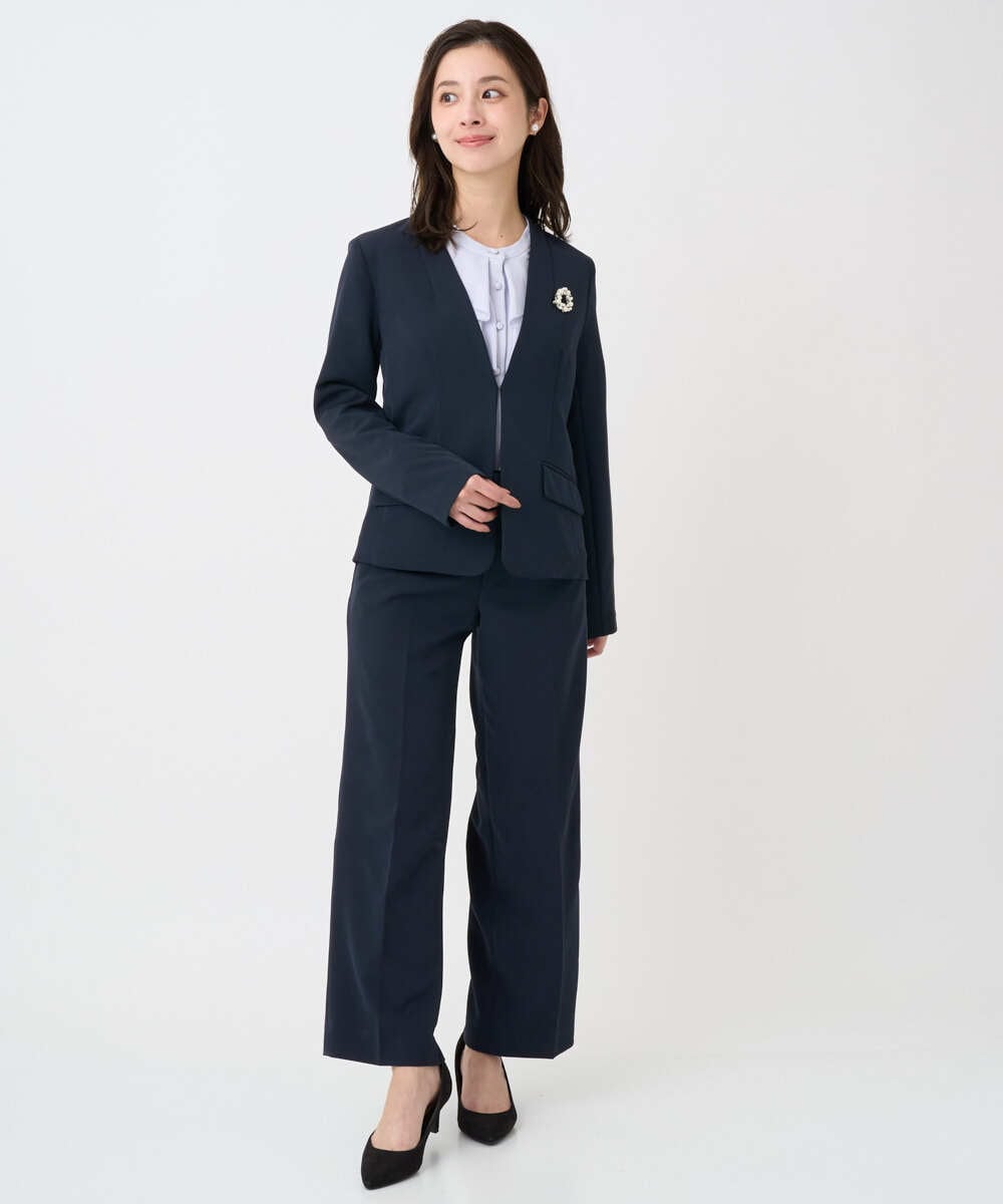 F1LFD10160 MK MICHEL KLEIN(小さいサイズ)(メゾン ドゥ サンク) 【小さいサイズ】ダブルクロス セミワイドパンツ/セットアップ対応/洗える ネイビー