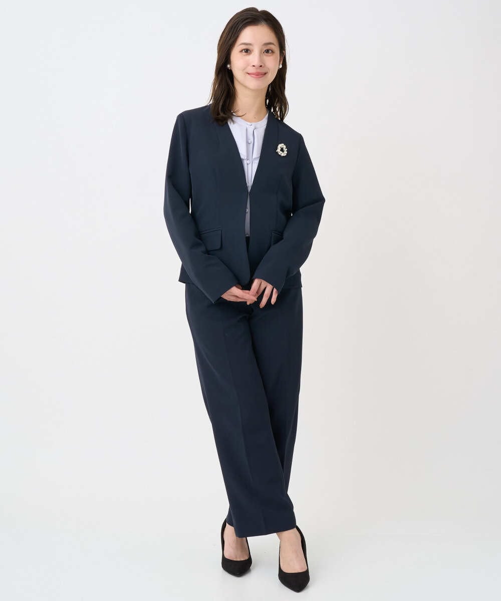 F1LFD10160 MK MICHEL KLEIN(小さいサイズ)(メゾン ドゥ サンク) 【小さいサイズ】ダブルクロス セミワイドパンツ/セットアップ対応/洗える ネイビー