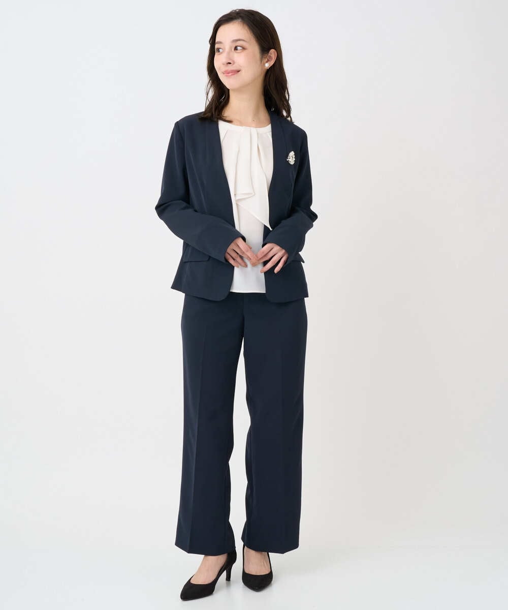 F1LFD10160 MK MICHEL KLEIN(小さいサイズ)(メゾン ドゥ サンク) 【小さいサイズ】ダブルクロス セミワイドパンツ/セットアップ対応/洗える ネイビー