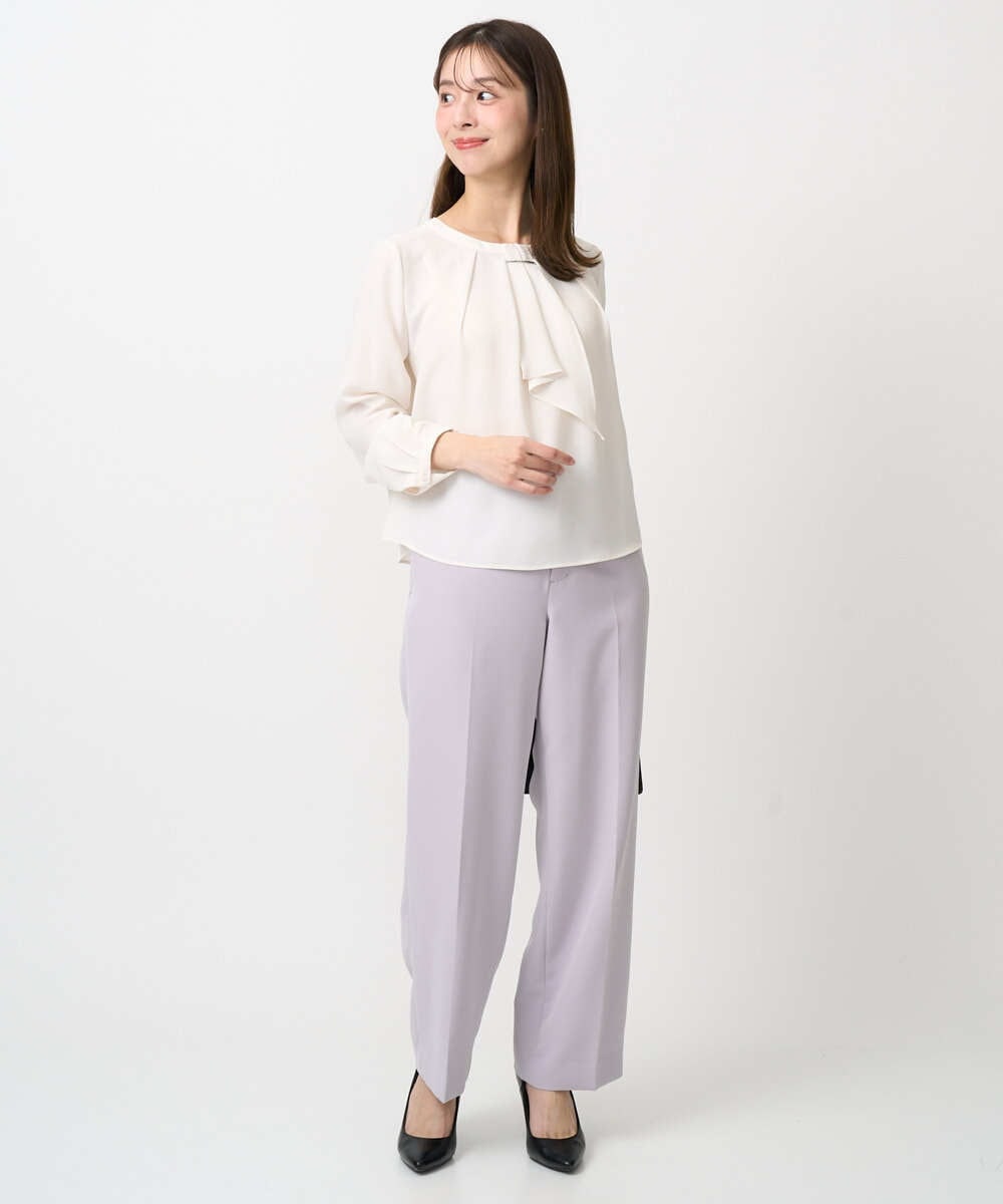 F1LFD10160 MK MICHEL KLEIN(小さいサイズ)(メゾン ドゥ サンク) 【小さいサイズ】ダブルクロス セミワイドパンツ/セットアップ対応/洗える ネイビー