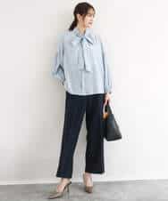 F1LFD10160 MK MICHEL KLEIN(小さいサイズ)(メゾン ドゥ サンク) 【小さいサイズ】ダブルクロス セミワイドパンツ/セットアップ対応/洗える ネイビー