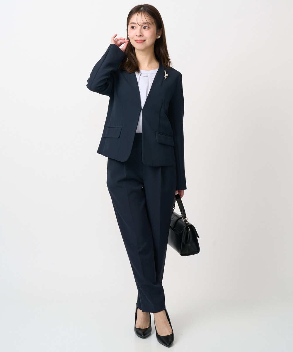 F1LFD11150 MK MICHEL KLEIN(小さいサイズ)(メゾン ドゥ サンク) 【小さいサイズ】ダブルクロス テーパードパンツ/セットアップ対応/防シワ/ストレッチ/洗える グレージュ