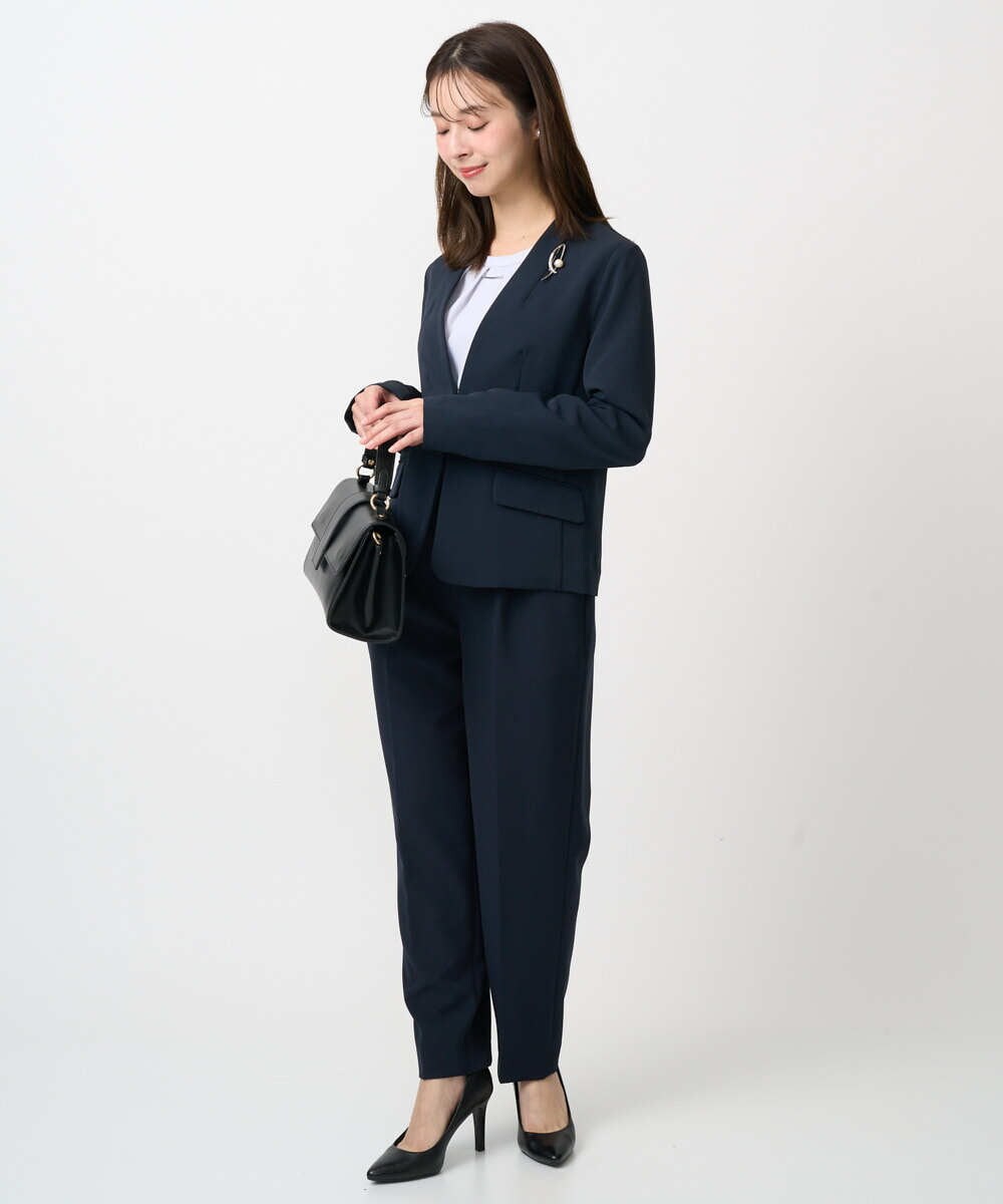 F1LFD11150 MK MICHEL KLEIN(小さいサイズ)(メゾン ドゥ サンク) 【小さいサイズ】ダブルクロス テーパードパンツ/セットアップ対応/防シワ/ストレッチ/洗える グレージュ