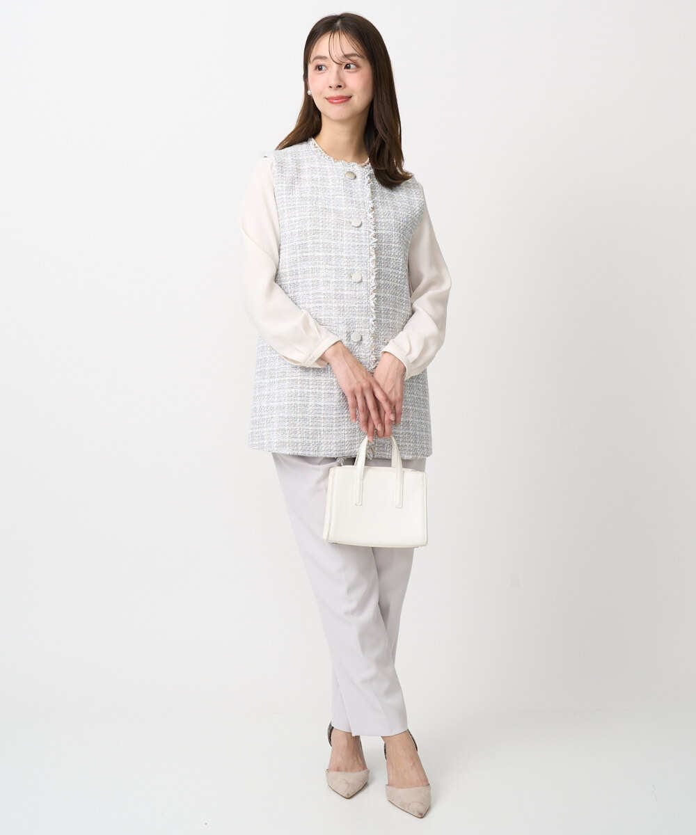 F1LFD11150 MK MICHEL KLEIN(小さいサイズ)(メゾン ドゥ サンク) 【小さいサイズ】ダブルクロス テーパードパンツ/セットアップ対応/防シワ/ストレッチ/洗える グレージュ