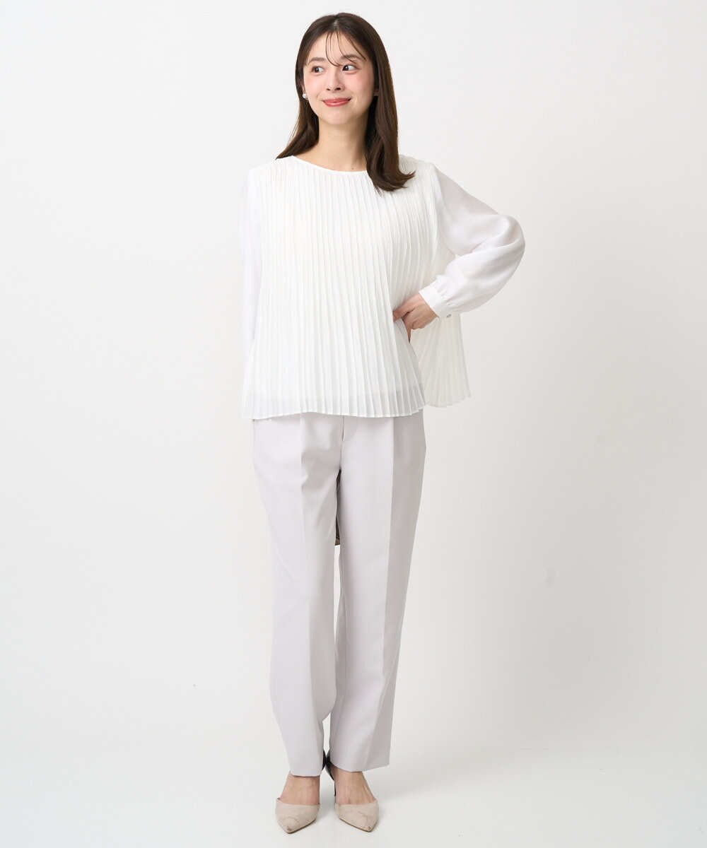 F1LFD11150 MK MICHEL KLEIN(小さいサイズ)(メゾン ドゥ サンク) 【小さいサイズ】ダブルクロス テーパードパンツ/セットアップ対応/防シワ/ストレッチ/洗える グレージュ