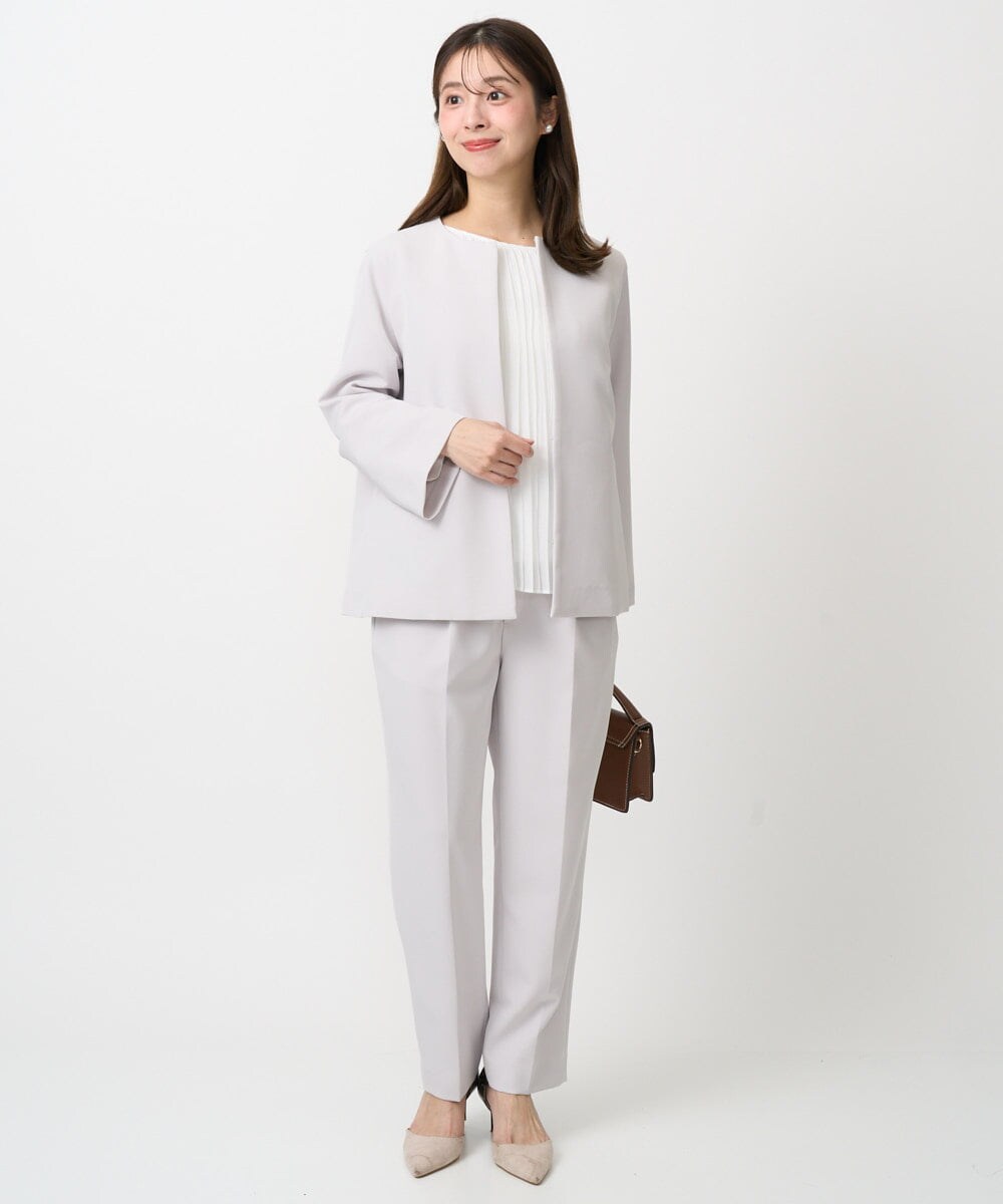 F1LFD11150 MK MICHEL KLEIN(小さいサイズ)(メゾン ドゥ サンク) 【小さいサイズ】ダブルクロス テーパードパンツ/セットアップ対応/防シワ/ストレッチ/洗える グレージュ