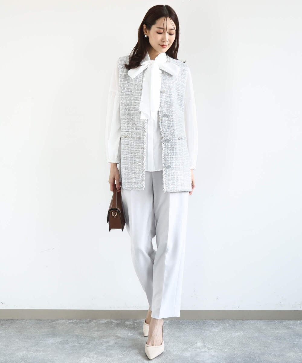 F1LFD11150 MK MICHEL KLEIN(小さいサイズ)(メゾン ドゥ サンク) 【小さいサイズ】ダブルクロス テーパードパンツ/セットアップ対応/防シワ/ストレッチ/洗える グレージュ