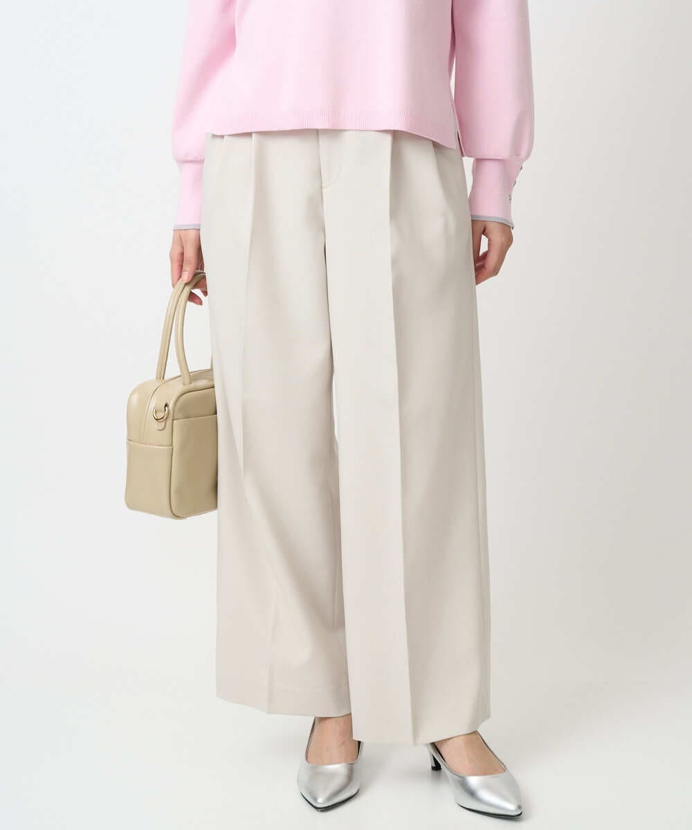 F1LFD15170 MK MICHEL KLEIN(小さいサイズ)(メゾン ドゥ サンク) 【小さいサイズ】2タックストレートワイドパンツ/洗える ベージュ