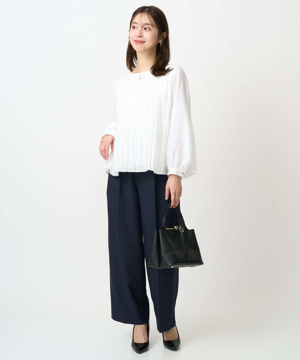 F1LFD15170 MK MICHEL KLEIN(小さいサイズ)(メゾン ドゥ サンク) 【小さいサイズ】2タックストレートワイドパンツ/洗える ベージュ