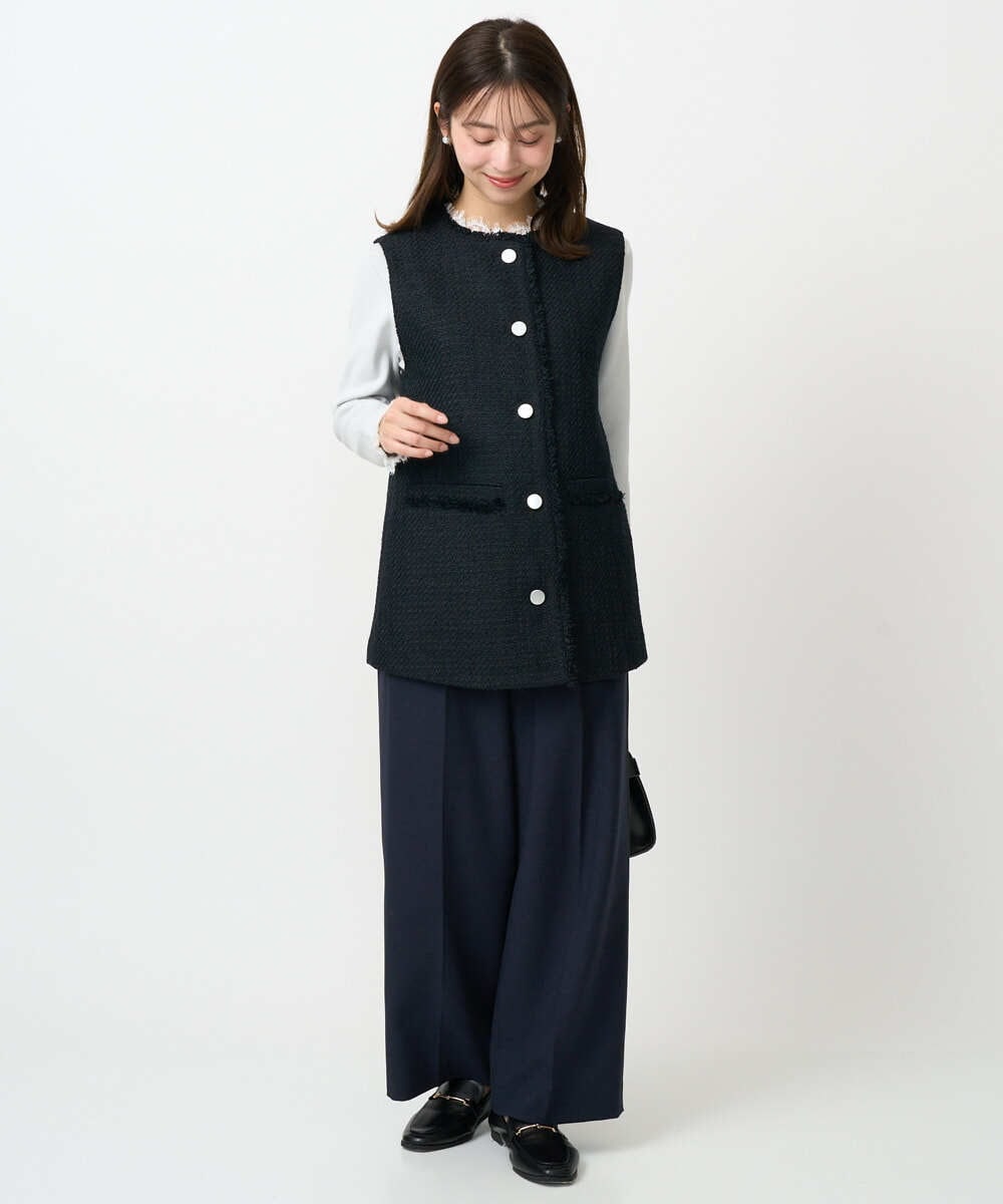 F1LFD15170 MK MICHEL KLEIN(小さいサイズ)(メゾン ドゥ サンク) 【小さいサイズ】2タックストレートワイドパンツ/洗える ベージュ