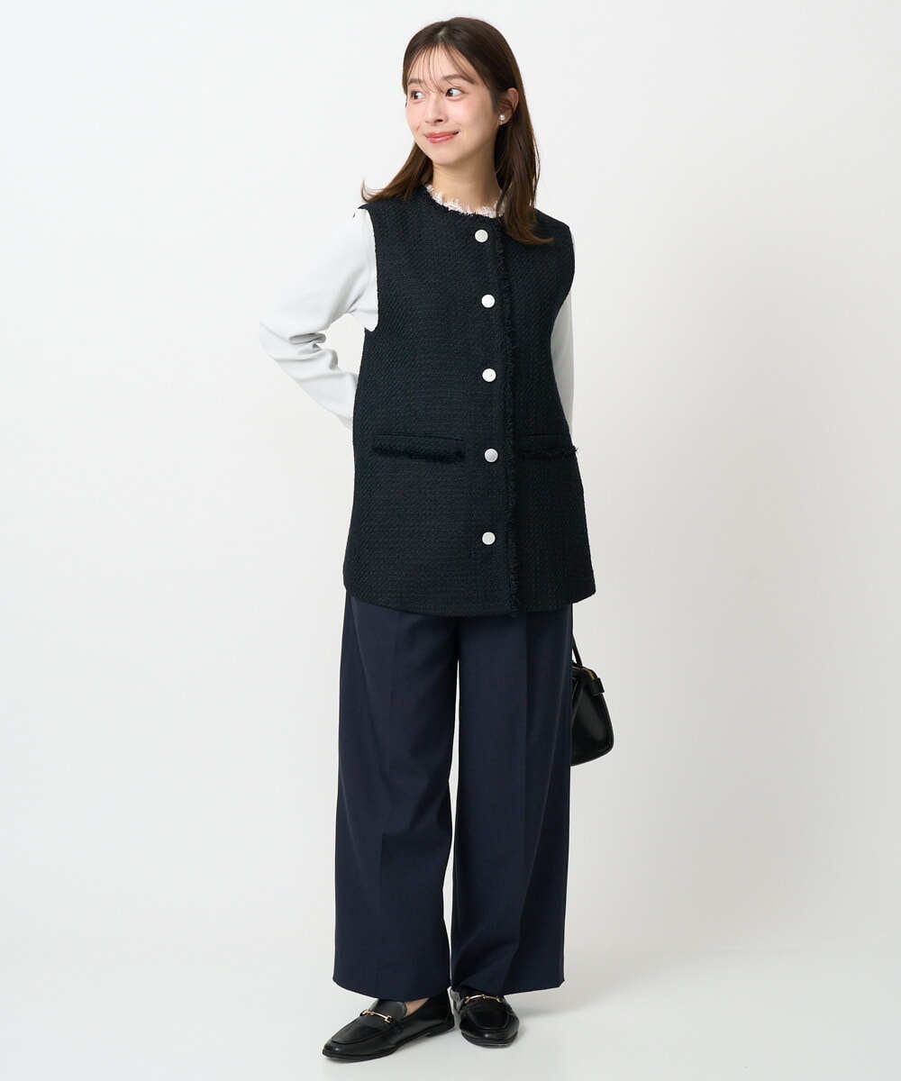 F1LFD15170 MK MICHEL KLEIN(小さいサイズ)(メゾン ドゥ サンク) 【小さいサイズ】2タックストレートワイドパンツ/洗える ベージュ