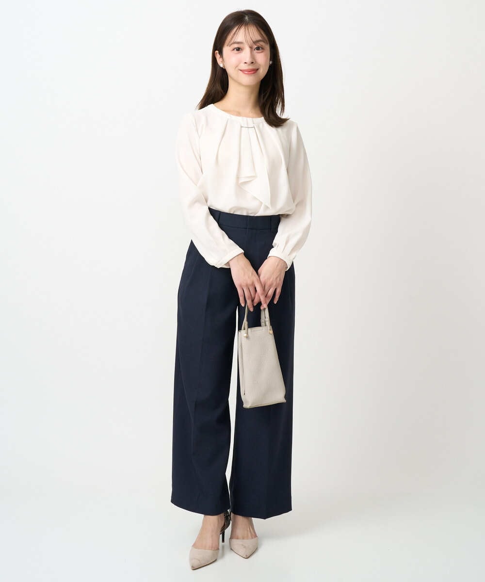 F1LFD15170 MK MICHEL KLEIN(小さいサイズ)(メゾン ドゥ サンク) 【小さいサイズ】2タックストレートワイドパンツ/洗える ベージュ