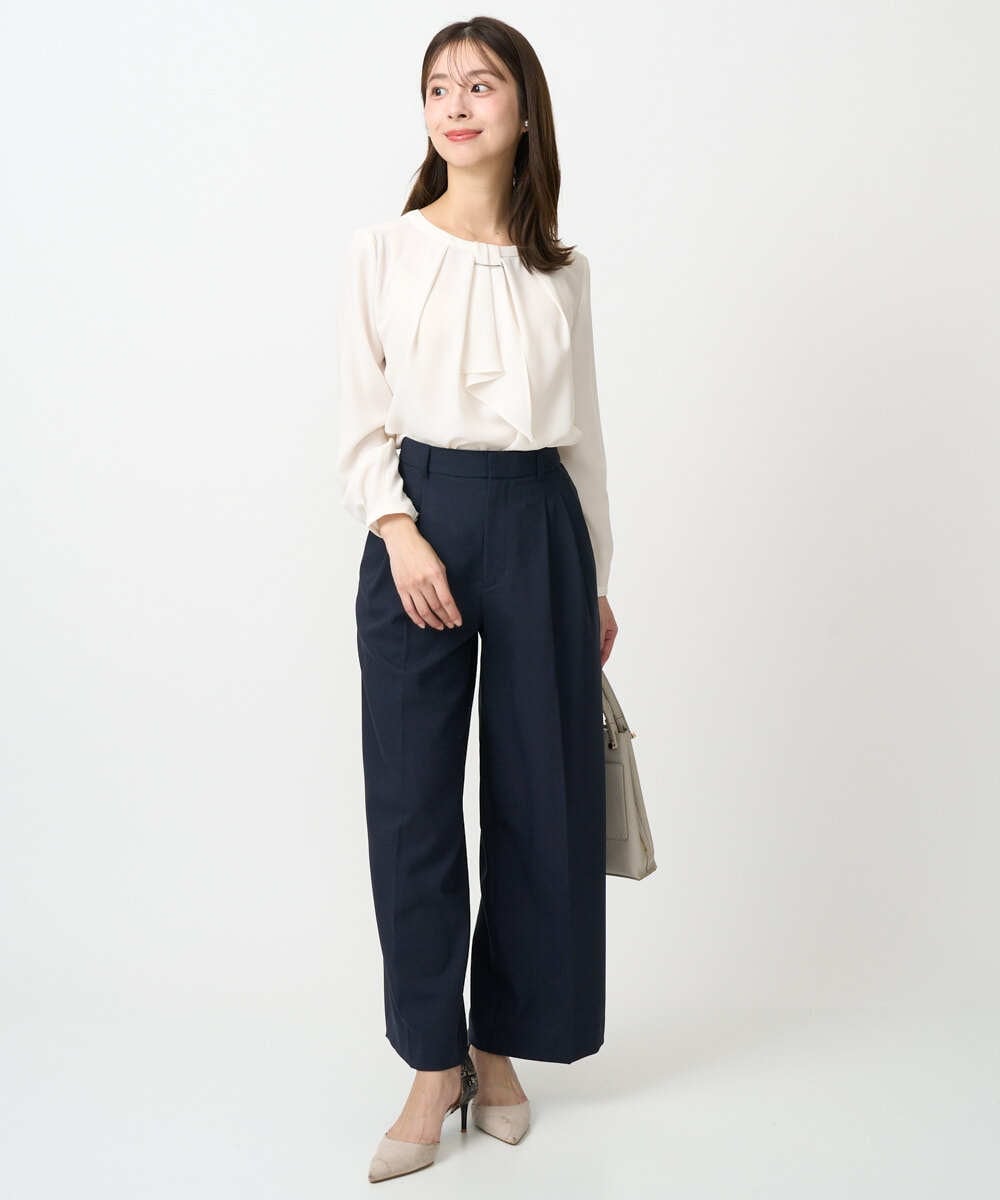 F1LFD15170 MK MICHEL KLEIN(小さいサイズ)(メゾン ドゥ サンク) 【小さいサイズ】2タックストレートワイドパンツ/洗える ベージュ