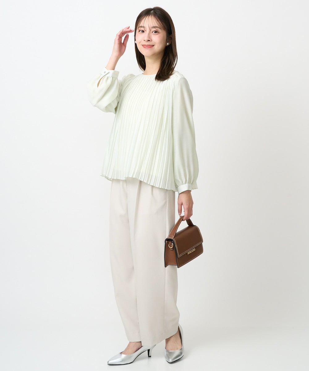 F1LFD15170 MK MICHEL KLEIN(小さいサイズ)(メゾン ドゥ サンク) 【小さいサイズ】2タックストレートワイドパンツ/洗える ベージュ