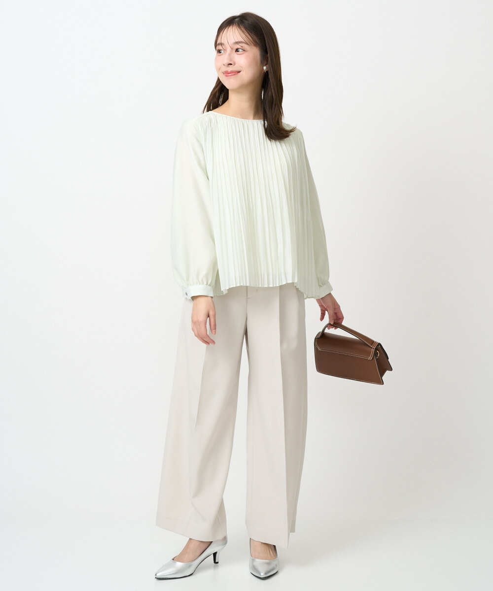 F1LFD15170 MK MICHEL KLEIN(小さいサイズ)(メゾン ドゥ サンク) 【小さいサイズ】2タックストレートワイドパンツ/洗える ベージュ