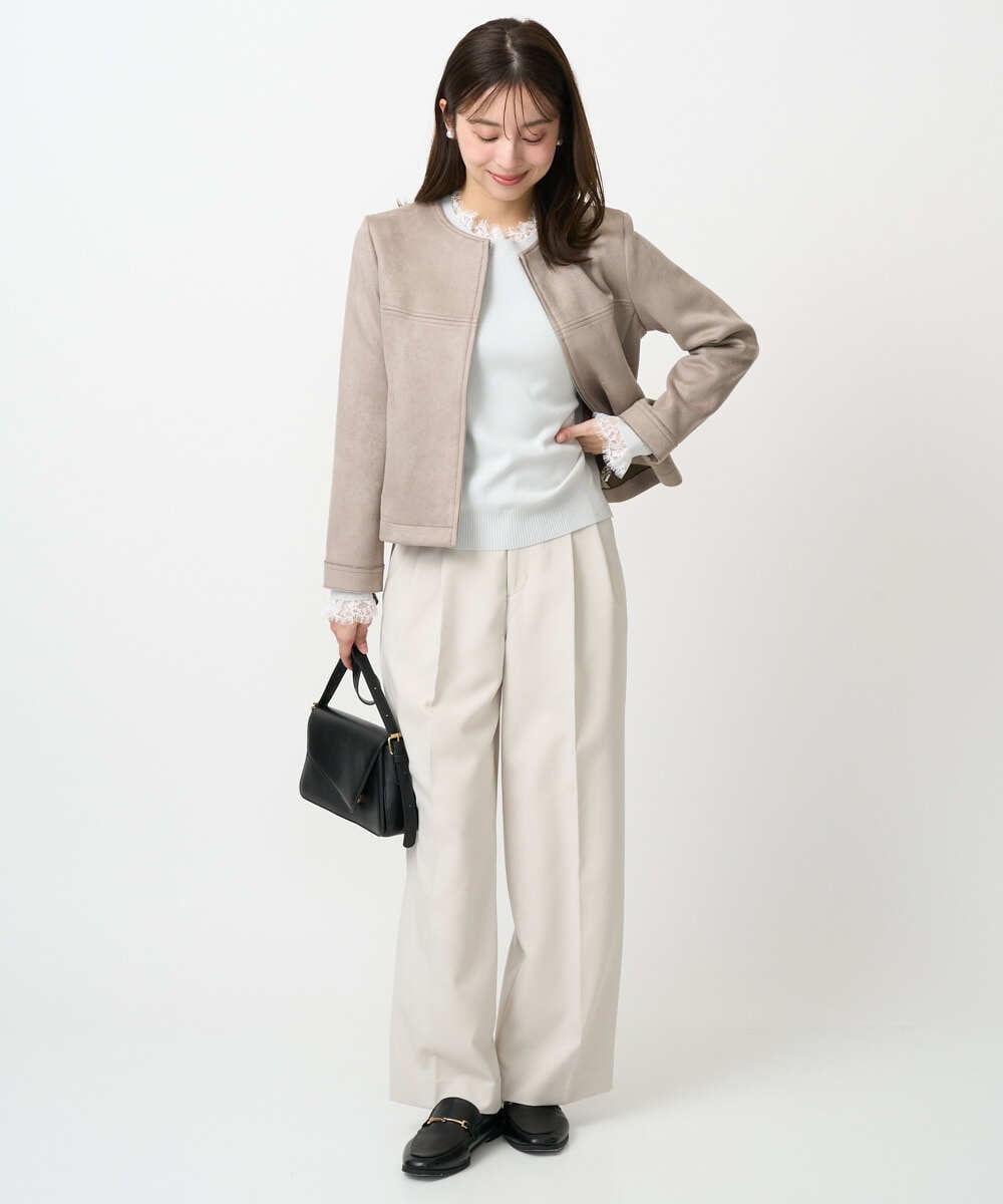 F1LFD15170 MK MICHEL KLEIN(小さいサイズ)(メゾン ドゥ サンク) 【小さいサイズ】2タックストレートワイドパンツ/洗える ベージュ