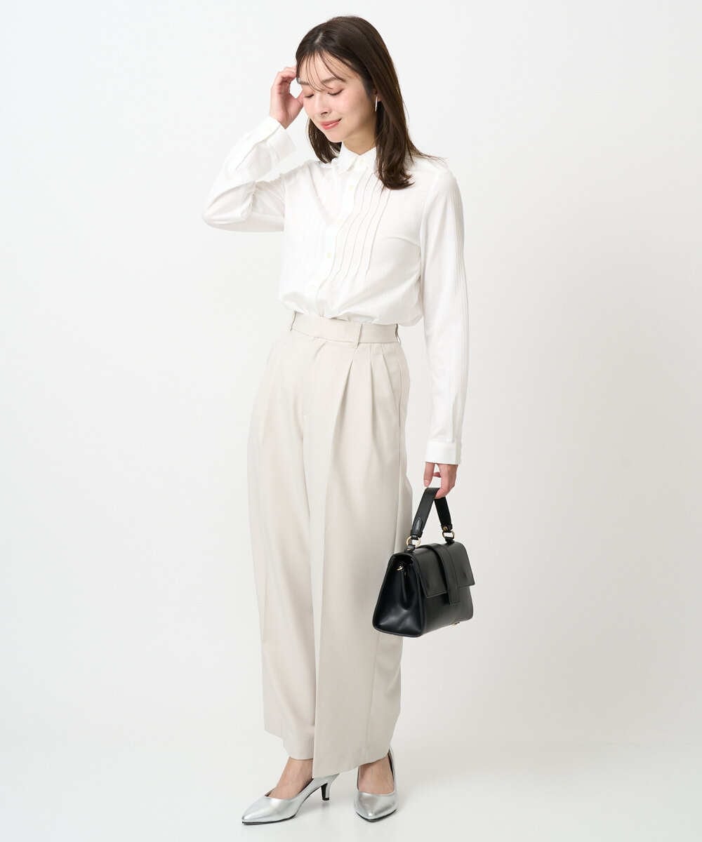 F1LFD15170 MK MICHEL KLEIN(小さいサイズ)(メゾン ドゥ サンク) 【小さいサイズ】2タックストレートワイドパンツ/洗える ベージュ