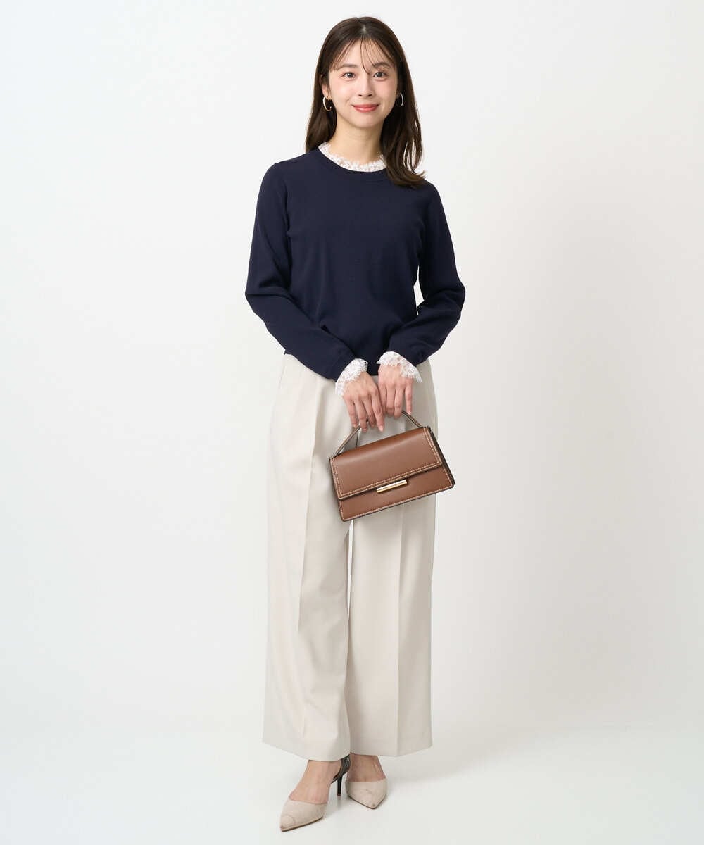 F1LFD15170 MK MICHEL KLEIN(小さいサイズ)(メゾン ドゥ サンク) 【小さいサイズ】2タックストレートワイドパンツ/洗える ベージュ