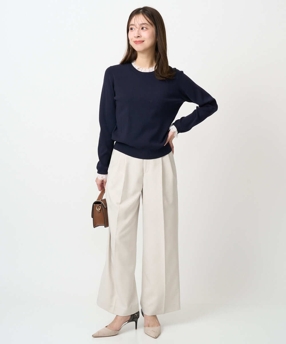 F1LFD15170 MK MICHEL KLEIN(小さいサイズ)(メゾン ドゥ サンク) 【小さいサイズ】2タックストレートワイドパンツ/洗える ベージュ