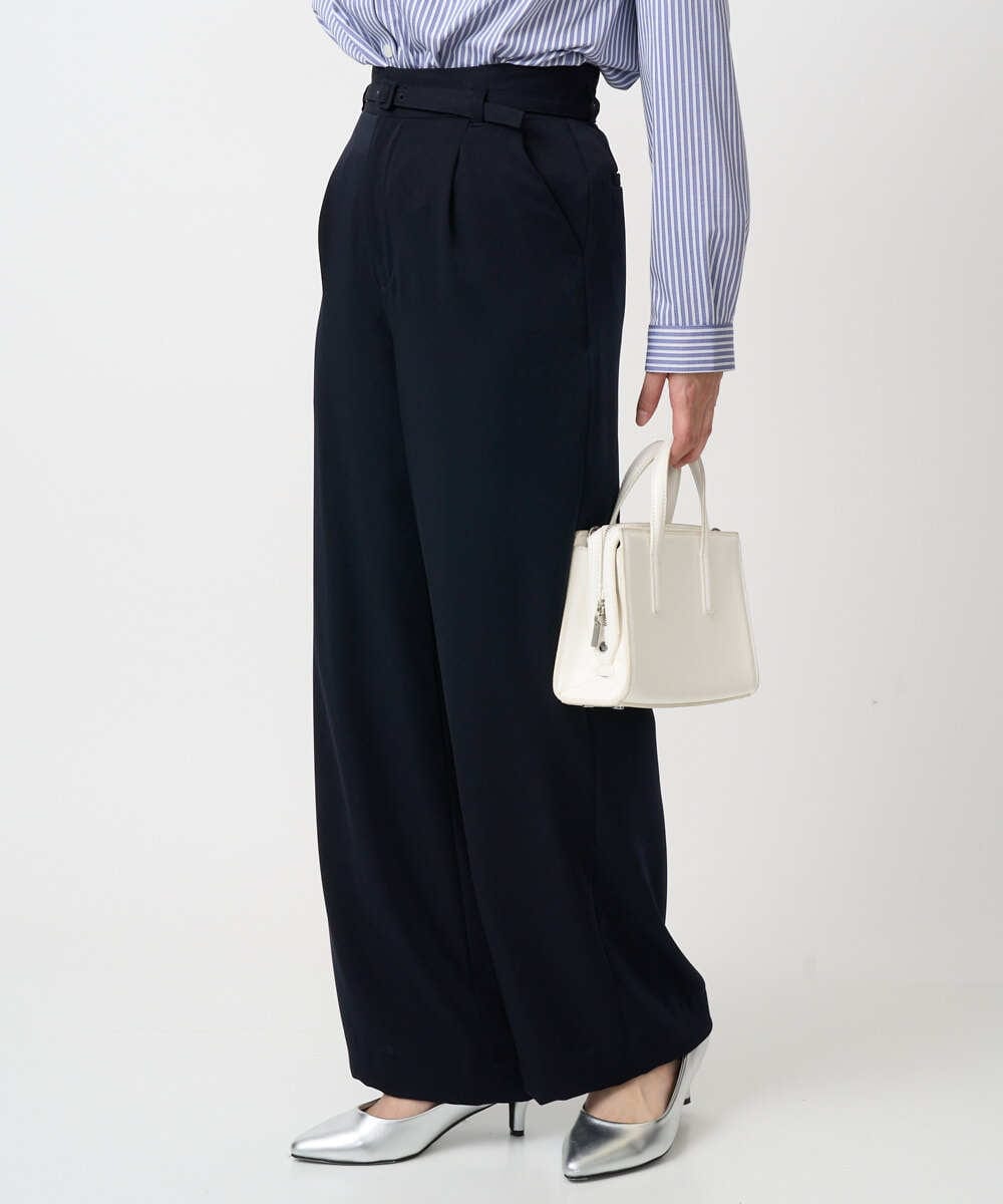 F1LFD24160 MK MICHEL KLEIN(小さいサイズ)(メゾン ドゥ サンク) 【小さいサイズ】共地ベルト付きワイドパンツ/撥水/防シワ/洗える ネイビー