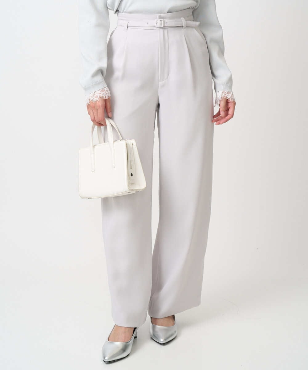 F1LFD24160 MK MICHEL KLEIN(小さいサイズ)(メゾン ドゥ サンク) 【小さいサイズ】共地ベルト付きワイドパンツ/撥水/防シワ/洗える ライトグレー