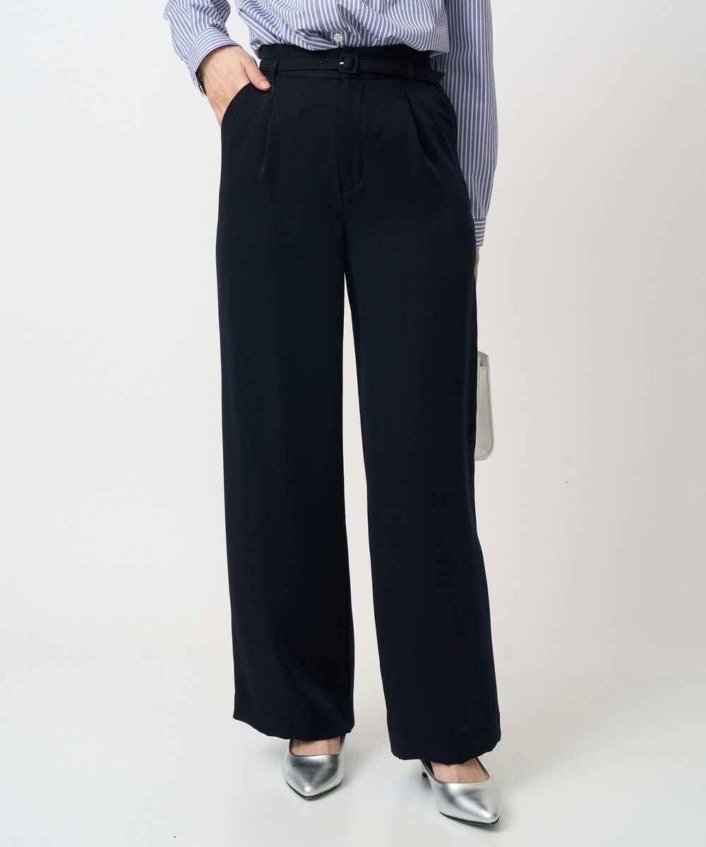 F1LFD24160 MK MICHEL KLEIN(小さいサイズ)(メゾン ドゥ サンク) 【小さいサイズ】共地ベルト付きワイドパンツ/撥水/防シワ/洗える ライトグレー