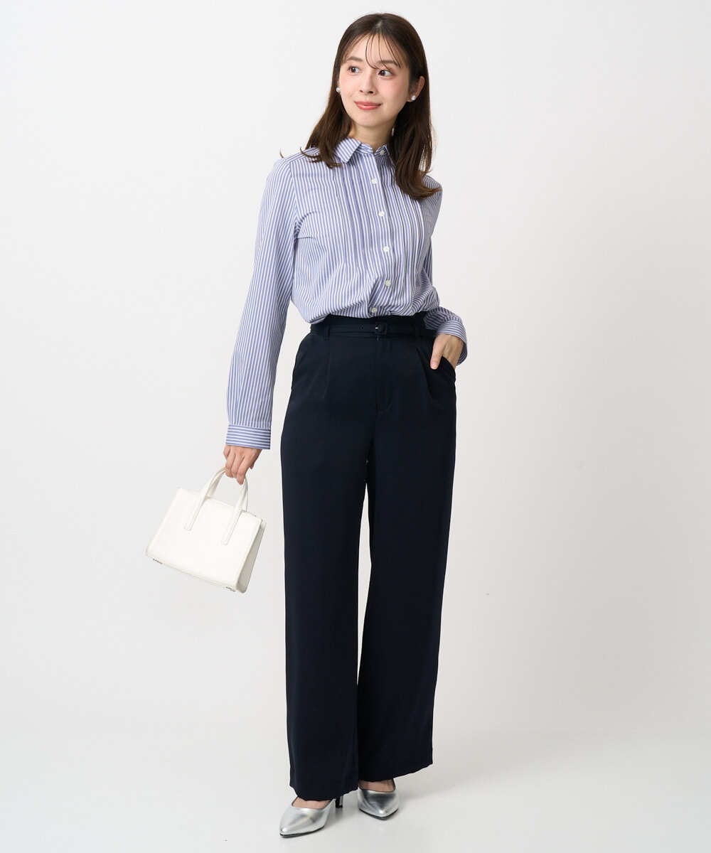 F1LFD24160 MK MICHEL KLEIN(小さいサイズ)(メゾン ドゥ サンク) 【小さいサイズ】共地ベルト付きワイドパンツ/撥水/防シワ/洗える ライトグレー