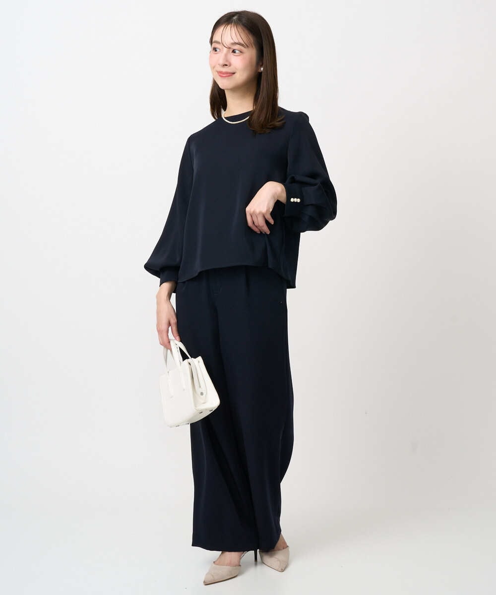 F1LFD24160 MK MICHEL KLEIN(小さいサイズ)(メゾン ドゥ サンク) 【小さいサイズ】共地ベルト付きワイドパンツ/撥水/防シワ/洗える ライトグレー