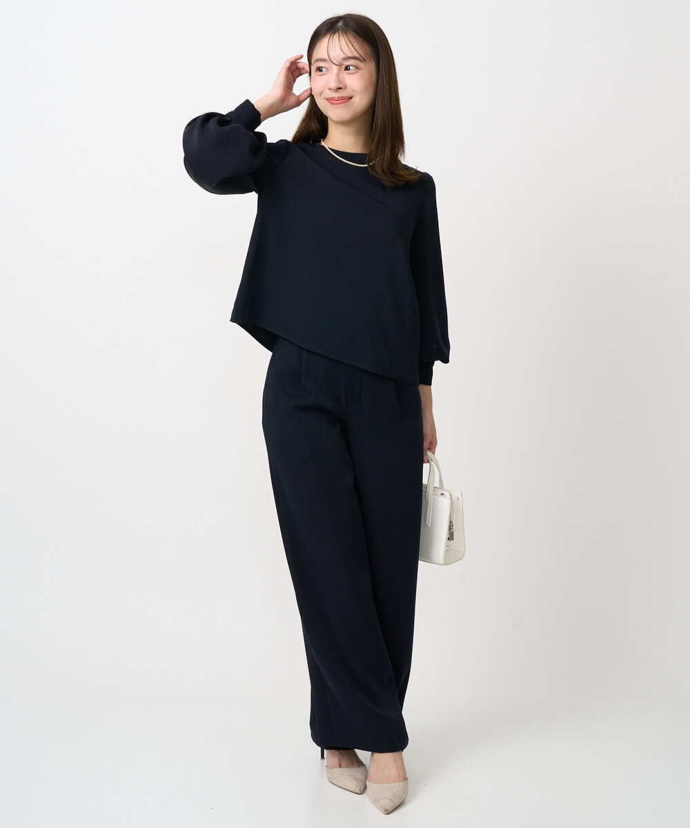 F1LFD24160 MK MICHEL KLEIN(小さいサイズ)(メゾン ドゥ サンク) 【小さいサイズ】共地ベルト付きワイドパンツ/撥水/防シワ/洗える ライトグレー