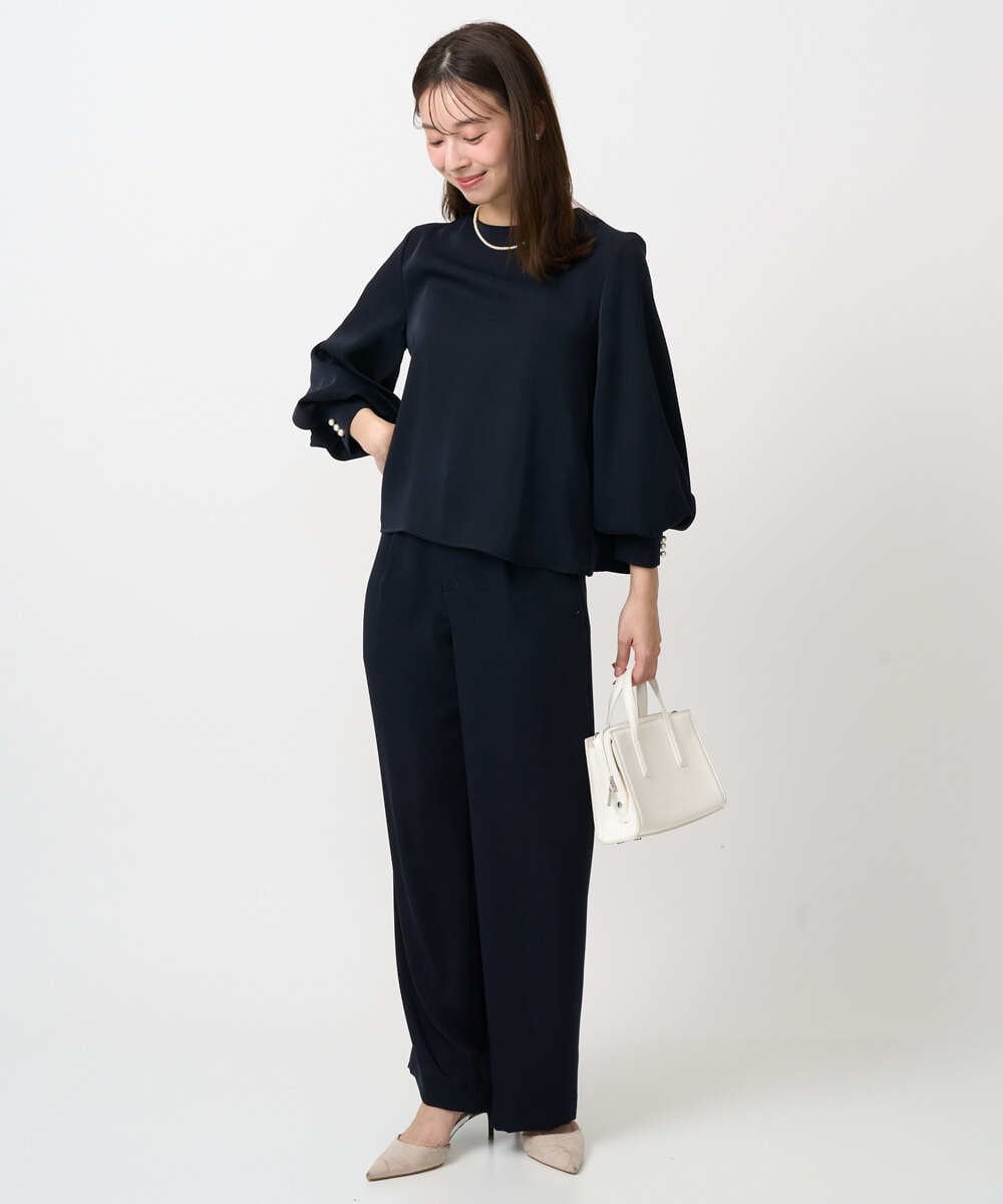 F1LFD24160 MK MICHEL KLEIN(小さいサイズ)(メゾン ドゥ サンク) 【小さいサイズ】共地ベルト付きワイドパンツ/撥水/防シワ/洗える ライトグレー