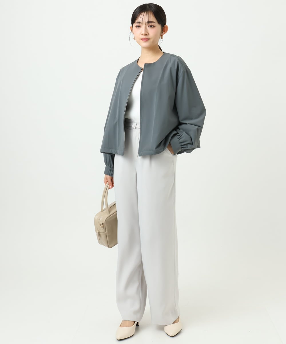 F1LFD24160 MK MICHEL KLEIN(小さいサイズ)(メゾン ドゥ サンク) 【小さいサイズ】共地ベルト付きワイドパンツ/撥水/防シワ/洗える ライトグレー