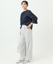 F1LFD24160 MK MICHEL KLEIN(小さいサイズ)(メゾン ドゥ サンク) 【小さいサイズ】共地ベルト付きワイドパンツ/撥水/防シワ/洗える ライトグレー