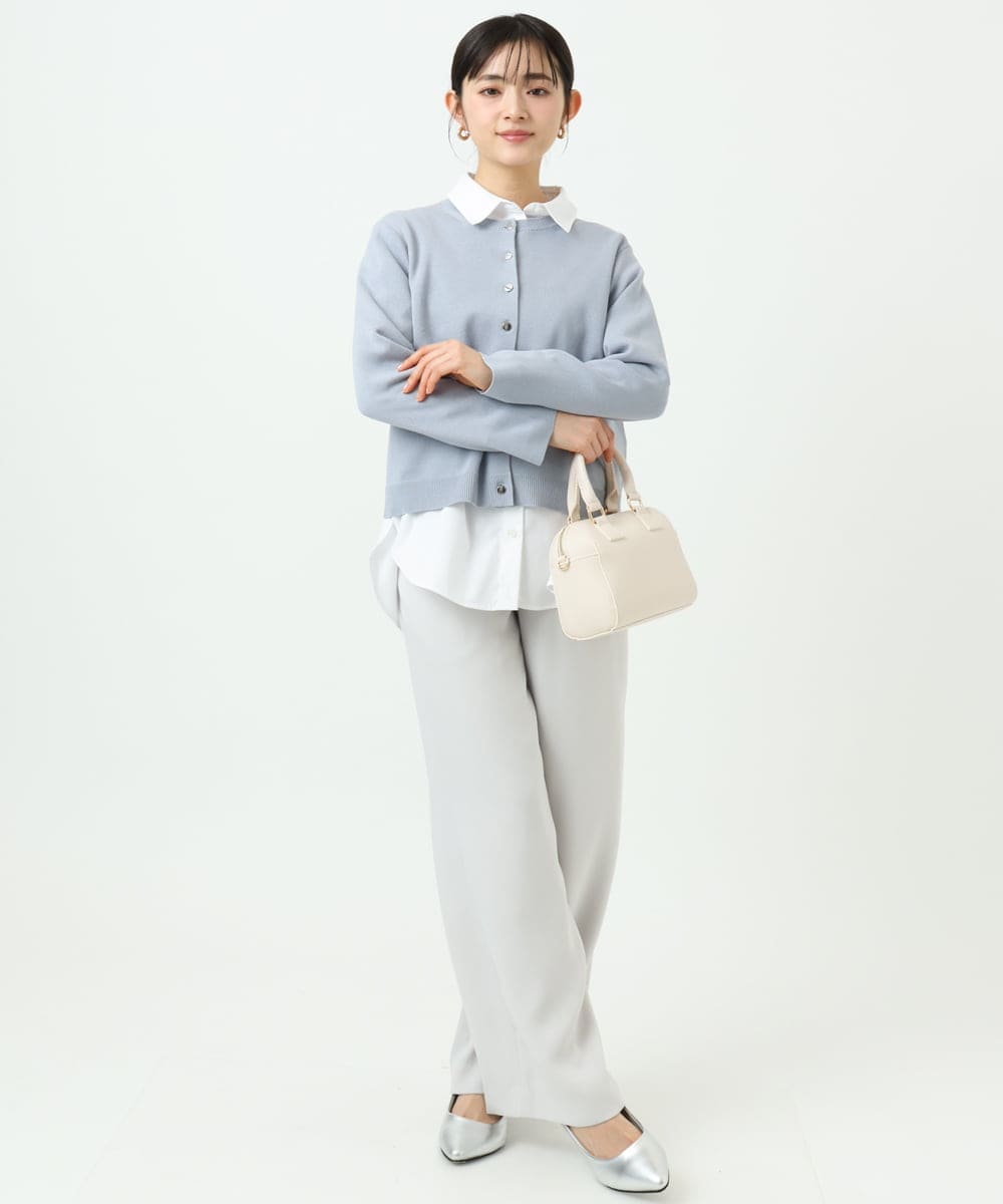 F1LFD24160 MK MICHEL KLEIN(小さいサイズ)(メゾン ドゥ サンク) 【小さいサイズ】共地ベルト付きワイドパンツ/撥水/防シワ/洗える ライトグレー