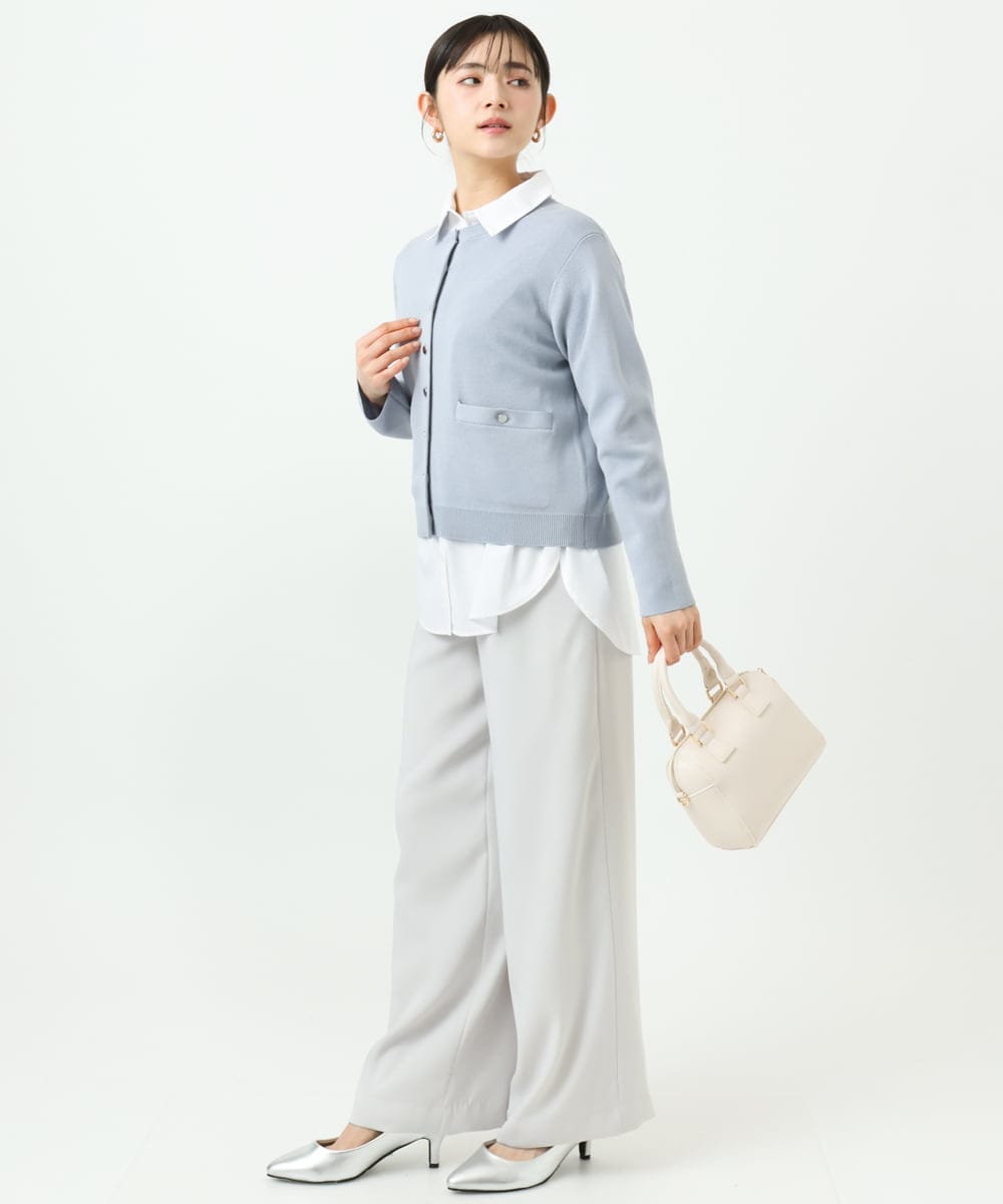 F1LFD24160 MK MICHEL KLEIN(小さいサイズ)(メゾン ドゥ サンク) 【小さいサイズ】共地ベルト付きワイドパンツ/撥水/防シワ/洗える ライトグレー