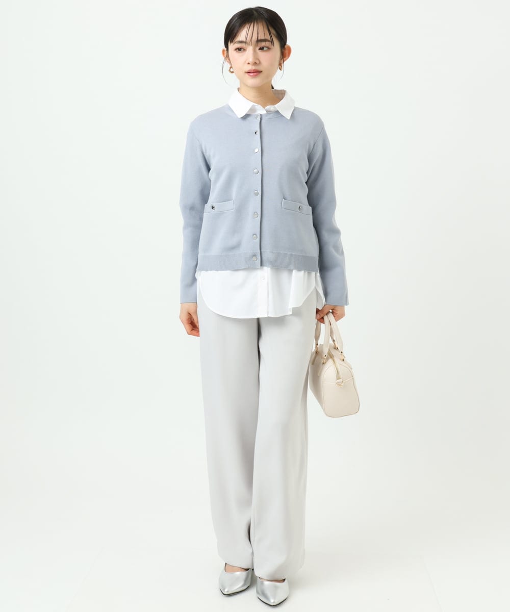 F1LFD24160 MK MICHEL KLEIN(小さいサイズ)(メゾン ドゥ サンク) 【小さいサイズ】共地ベルト付きワイドパンツ/撥水/防シワ/洗える ライトグレー