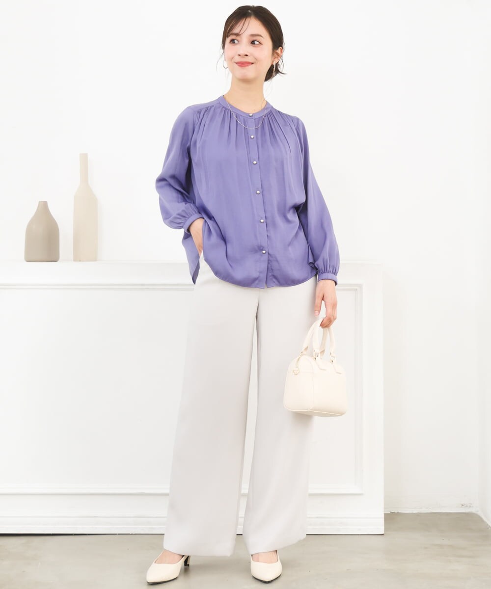 F1LFD24160 MK MICHEL KLEIN(小さいサイズ)(メゾン ドゥ サンク) 【小さいサイズ】共地ベルト付きワイドパンツ/撥水/防シワ/洗える ライトグレー