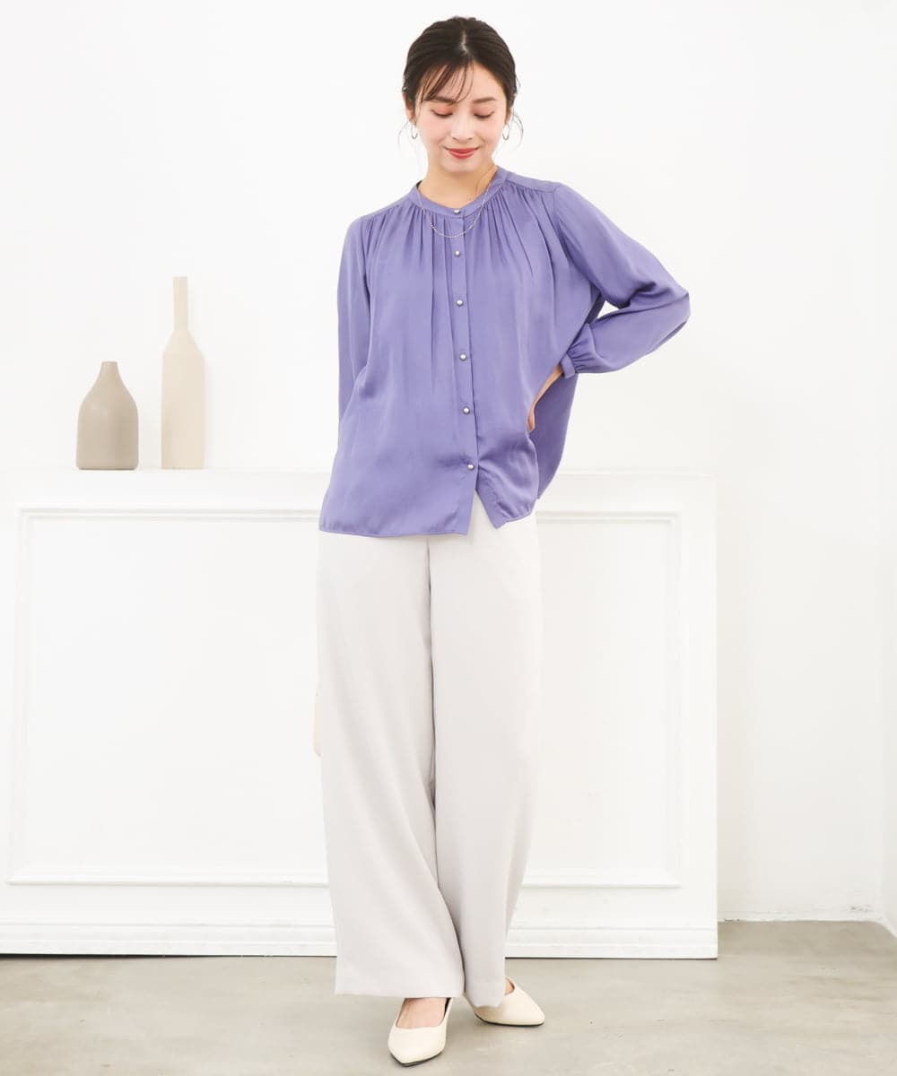 F1LFD24160 MK MICHEL KLEIN(小さいサイズ)(メゾン ドゥ サンク) 【小さいサイズ】共地ベルト付きワイドパンツ/撥水/防シワ/洗える ライトグレー