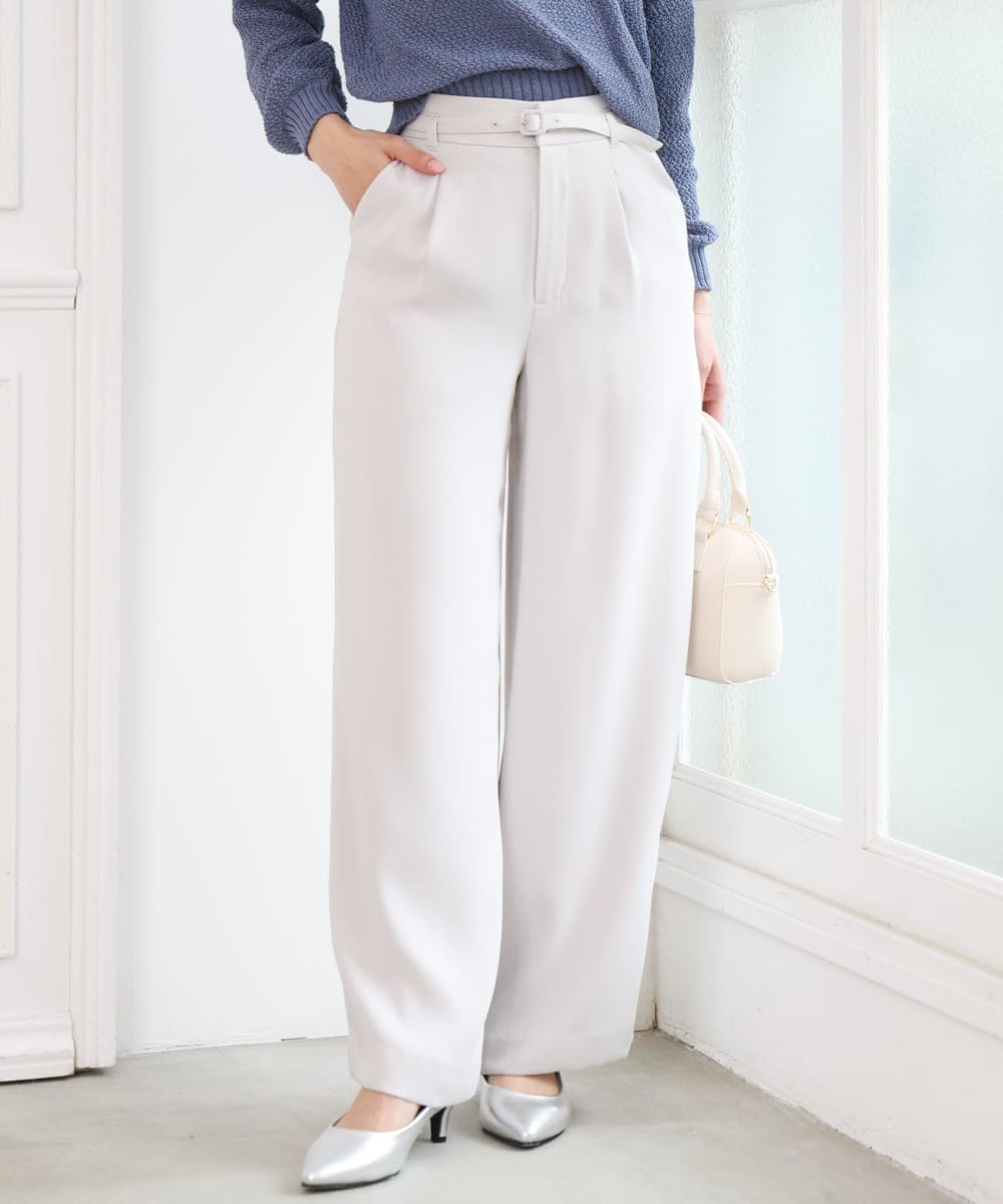 F1LFD24160 MK MICHEL KLEIN(小さいサイズ)(メゾン ドゥ サンク) 【小さいサイズ】共地ベルト付きワイドパンツ/撥水/防シワ/洗える ライトグレー