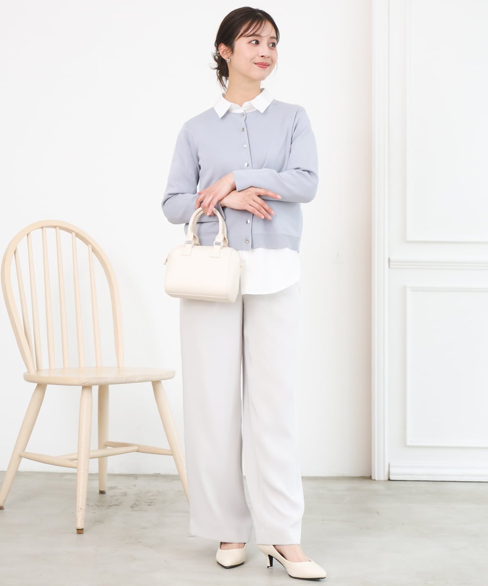 F1LFD24160 MK MICHEL KLEIN(小さいサイズ)(メゾン ドゥ サンク) 【小さいサイズ】共地ベルト付きワイドパンツ/撥水/防シワ/洗える ライトグレー