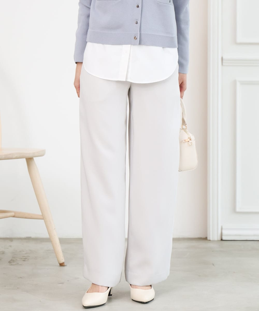 F1LFD24160 MK MICHEL KLEIN(小さいサイズ)(メゾン ドゥ サンク) 【小さいサイズ】共地ベルト付きワイドパンツ/撥水/防シワ/洗える ライトグレー