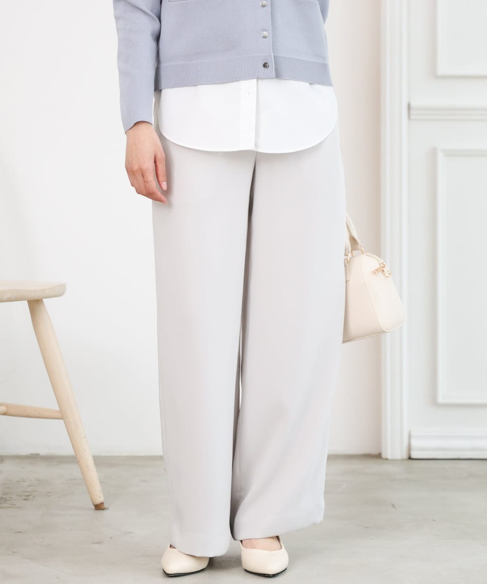 F1LFD24160 MK MICHEL KLEIN(小さいサイズ)(メゾン ドゥ サンク) 【小さいサイズ】共地ベルト付きワイドパンツ/撥水/防シワ/洗える ライトグレー