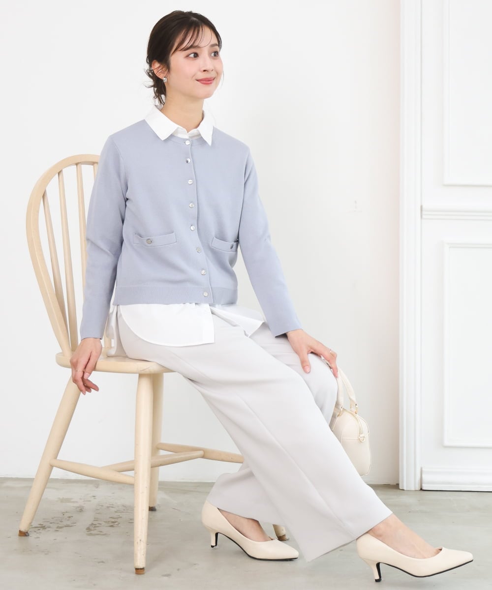 F1LFD24160 MK MICHEL KLEIN(小さいサイズ)(メゾン ドゥ サンク) 【小さいサイズ】共地ベルト付きワイドパンツ/撥水/防シワ/洗える ライトグレー