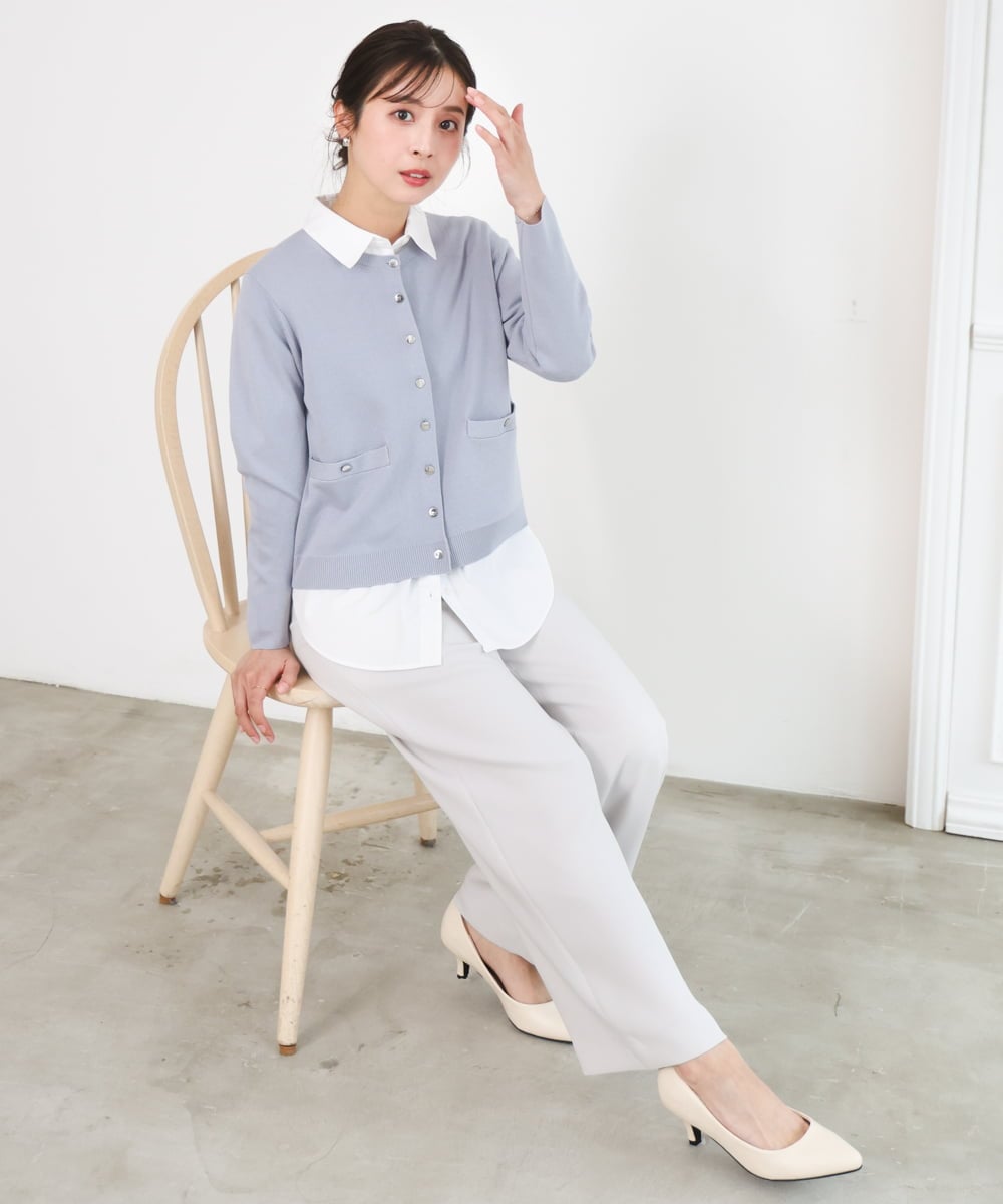 F1LFD24160 MK MICHEL KLEIN(小さいサイズ)(メゾン ドゥ サンク) 【小さいサイズ】共地ベルト付きワイドパンツ/撥水/防シワ/洗える ライトグレー