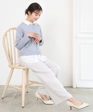 F1LFD24160 MK MICHEL KLEIN(小さいサイズ)(メゾン ドゥ サンク) 【小さいサイズ】共地ベルト付きワイドパンツ/撥水/防シワ/洗える ライトグレー