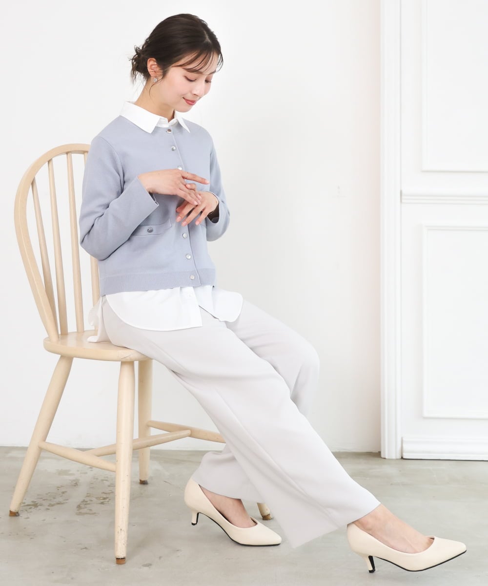 F1LFD24160 MK MICHEL KLEIN(小さいサイズ)(メゾン ドゥ サンク) 【小さいサイズ】共地ベルト付きワイドパンツ/撥水/防シワ/洗える ライトグレー