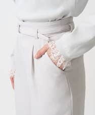 F1LFD24160 MK MICHEL KLEIN(小さいサイズ)(メゾン ドゥ サンク) 【小さいサイズ】共地ベルト付きワイドパンツ/撥水/防シワ/洗える ライトグレー