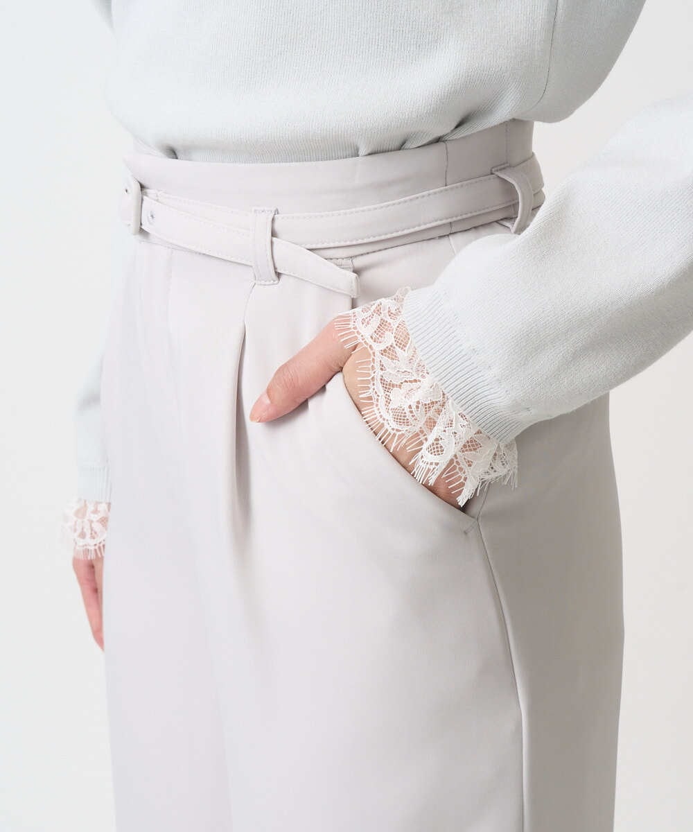 F1LFD24160 MK MICHEL KLEIN(小さいサイズ)(メゾン ドゥ サンク) 【小さいサイズ】共地ベルト付きワイドパンツ/撥水/防シワ/洗える ライトグレー